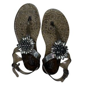 Coach Hilda Jelly Sandals Glitter Gray Jeweled Flower | Size 7